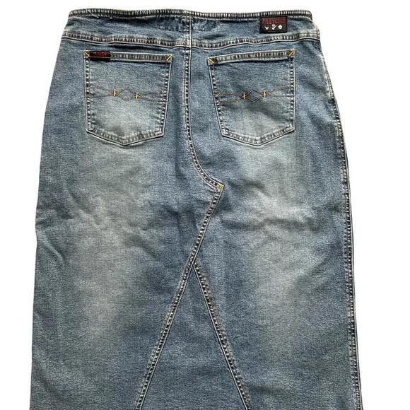 Mudd Yo Denim Midi Skirt Frayed Distressed Size 9 Y2K Boho Hippie Festival - Picture 6 of 6
